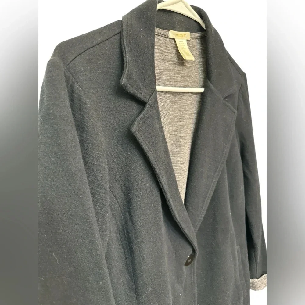 Matty M Womens Black Shawl Neck Casual Knit Roll Sleeve Open Front Blazer